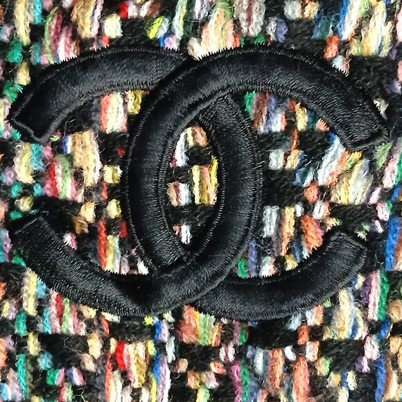 CHANEL Vintage Luxury Black Multi-Color Woven Fringed Cashmere Shawl Wrap Scarf - Picture 9 of 16